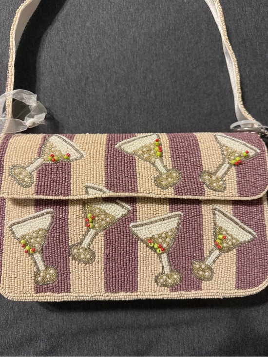 T.J.Maxx Handbags - T.J.Maxx Beaded Martini Stripe Shoulder Bag in Cream and Mauve
